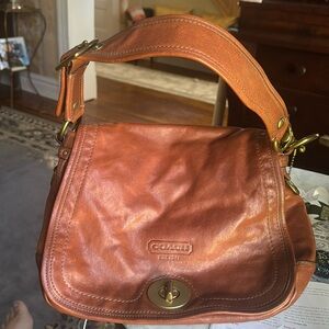 Coach Legacy Brown Leather Shoulder Bag with Turnlock Closure Classic Hobo Purse